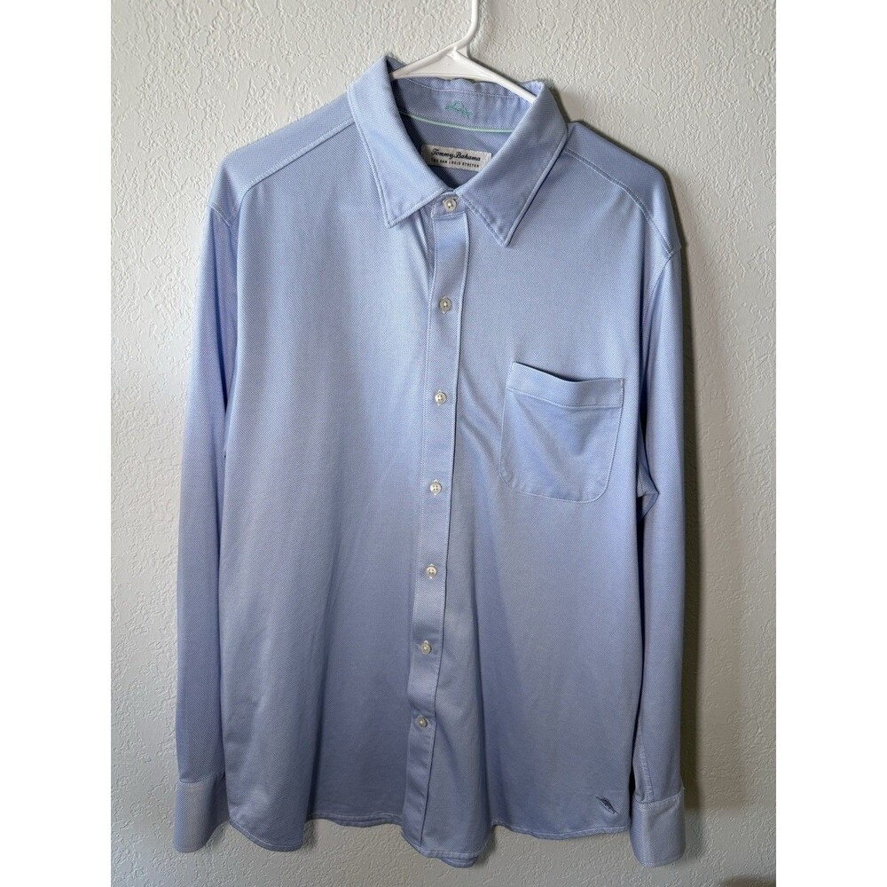Tommy Bahama San Lucio Stretch Blue Performance Button Shirt Mens L